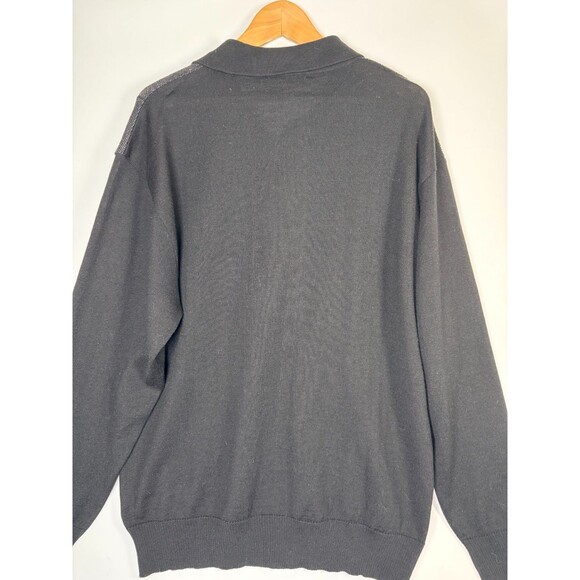 Vintage Modango Sweater Mens XL Black Gray Merino Wool Blend Long Sleeve Polo - Picture 5 of 15